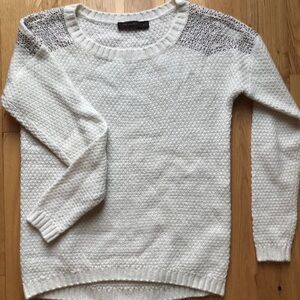 Cream sweater with rhinestone shoulder detail